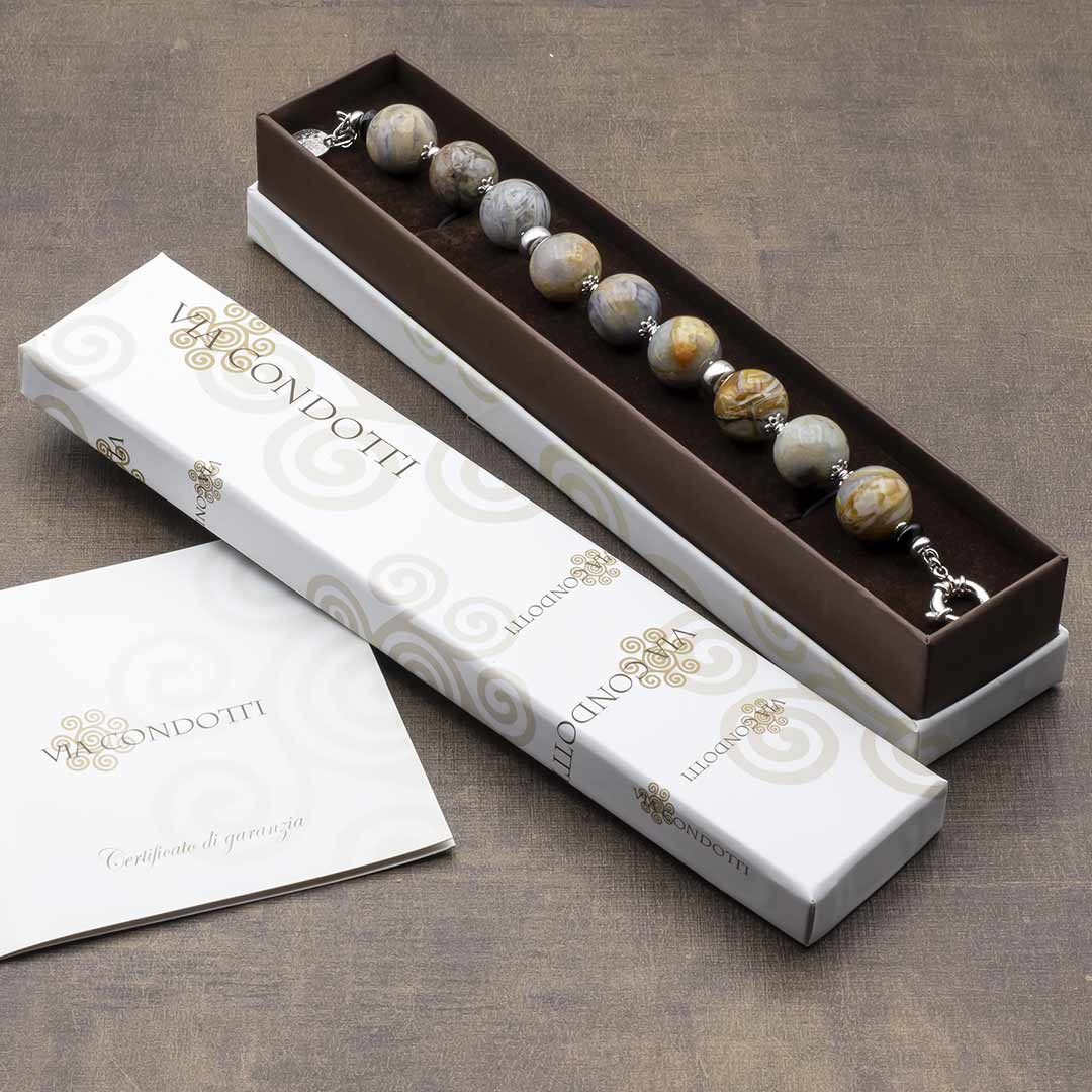 confezione regalo del bracciale in agata fiorita grigia - via condotti store