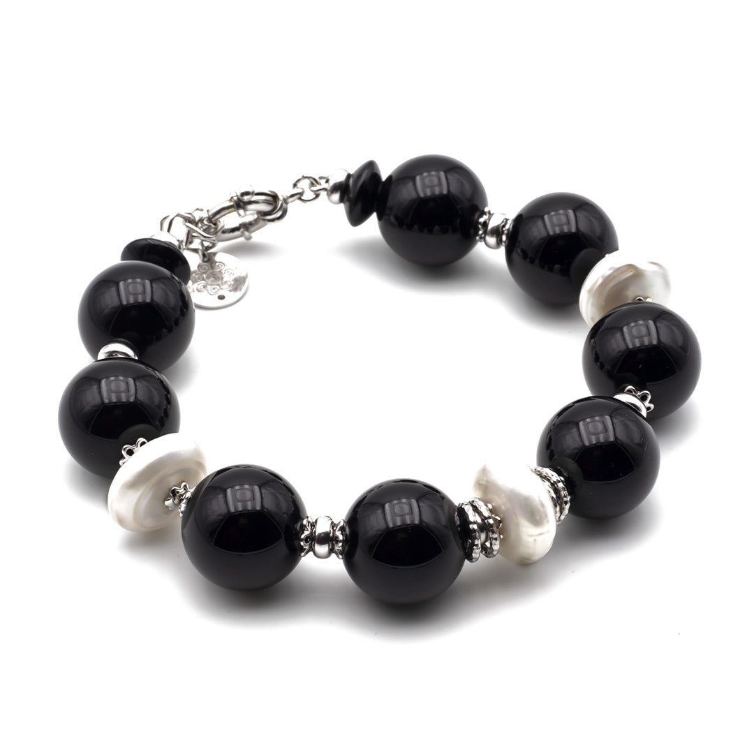 bracciale in onice e perle con argento 925 - via condotti store