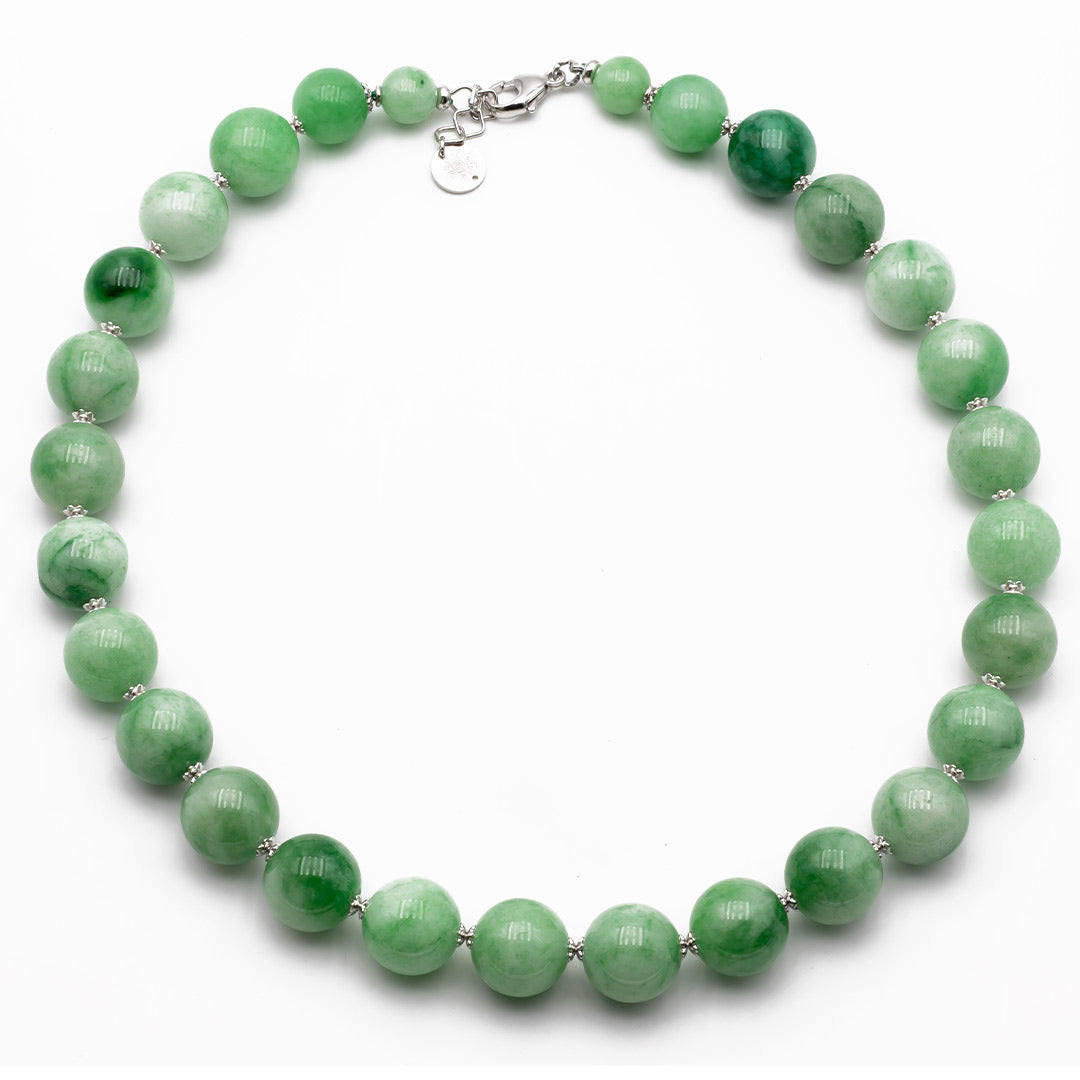 collana girocollo in giada verde naturale e argento rodiato - via condotti store