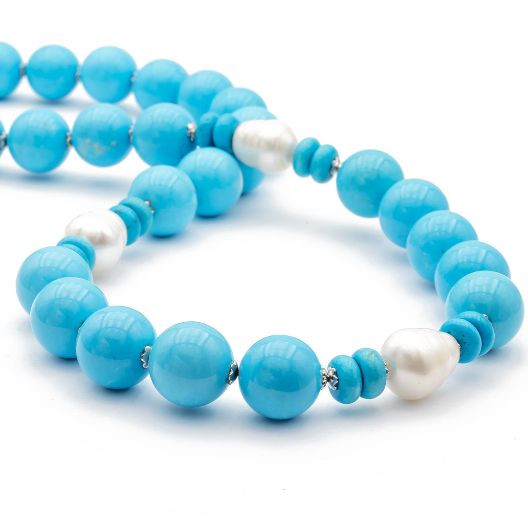 collana in howlite color turchese e perle barocche o scaramazze - via condotti store